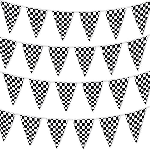 Checkered Flags Black and White 100’ FT Pennant Racing Banner | NASCAR Theme Party Decoration Plasti | Amazon (US)