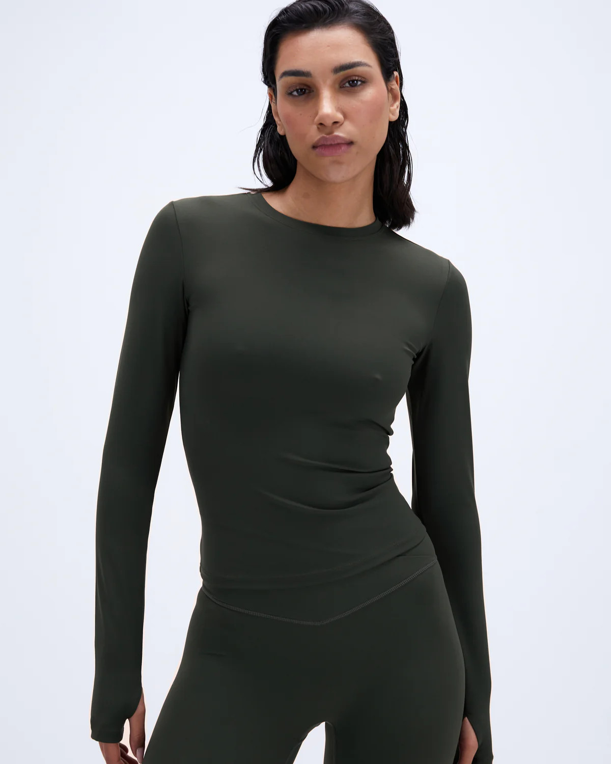 Ultimate Long Sleeve Longline Top - Dark Olive | Adanola UK