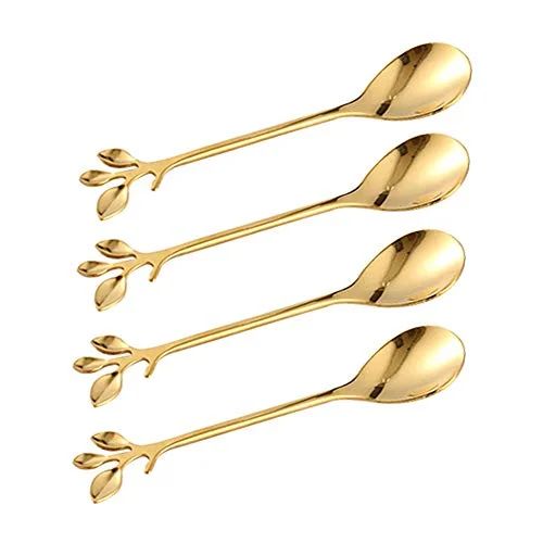 Turbokey Gold Leaf Coffee Spoon Set of 4,Ice-Cream Tea Stirring Spoons 4.7 Inches Retro Dessert D... | Walmart (US)