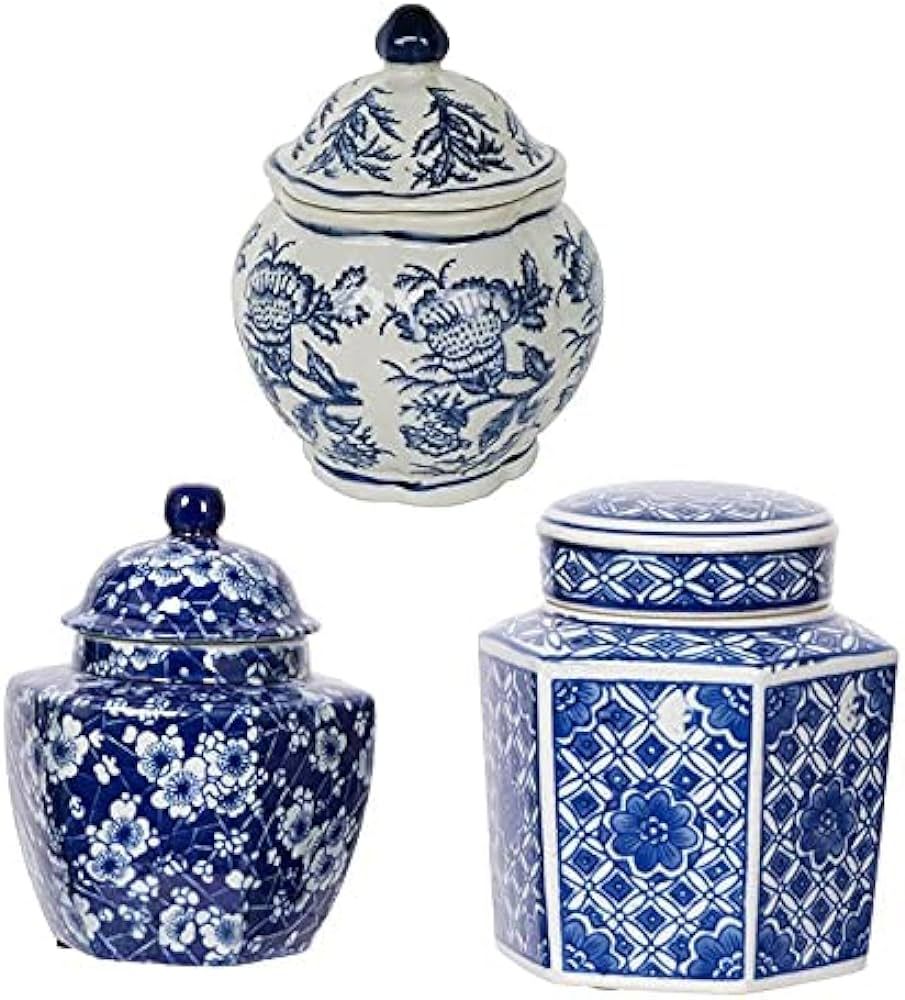 A&B Home Blue and White Vase, Porcelain Ginger Jars for Home Decor, Chinoiserie Vase for Bedroom ... | Amazon (US)