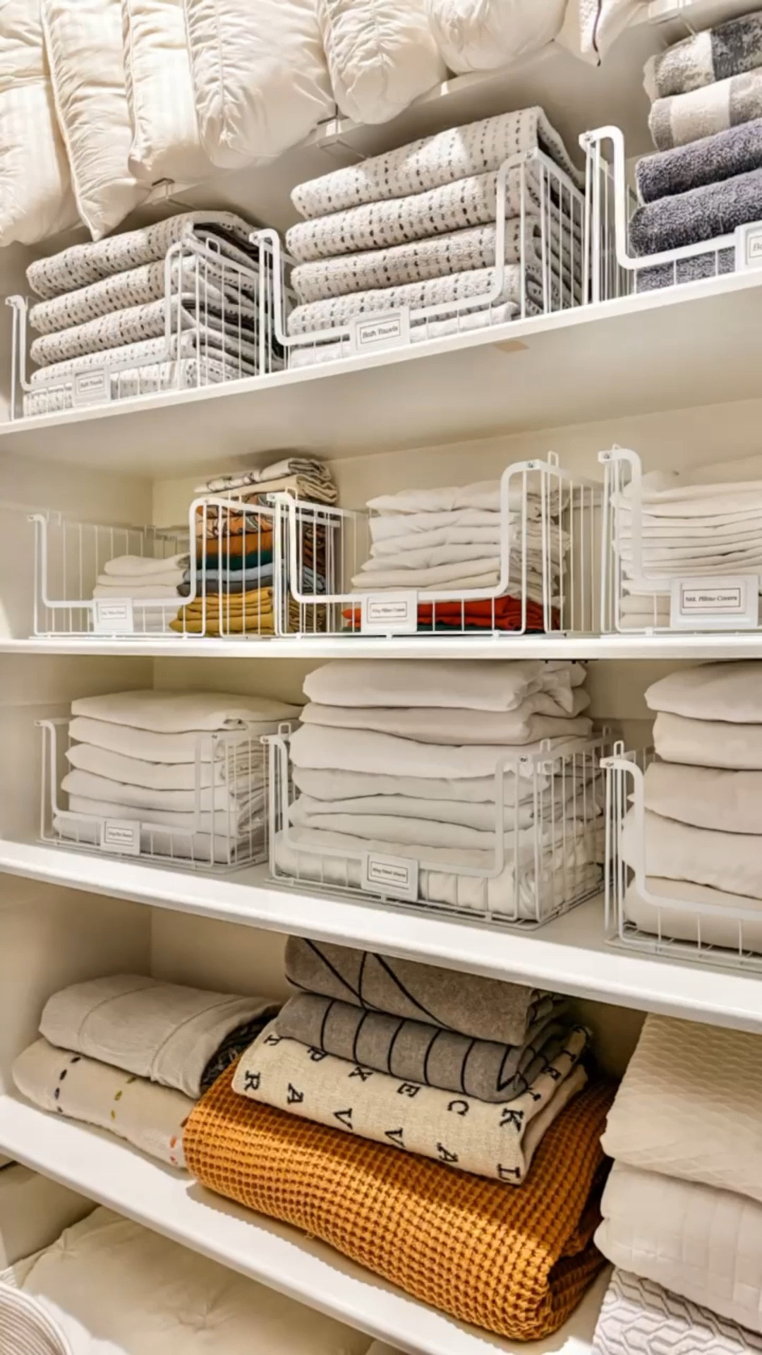 What happened to putting the sheet size clearly on the tag! 

It’s wild how many sheets don’t have the size on them. Problem solved with these labeled wire bins from Walmart! ✨

Utilizes vertical space and is so easy to see exactly what you have. 

#LTKmomlife #LTKHome #LTKdayinmylife