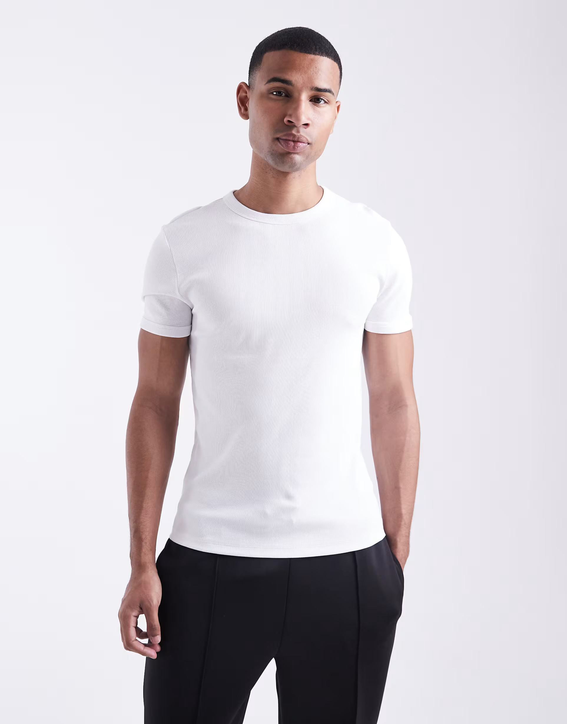 New Look muscle fit ribbed t-shirt in white  | ASOS | ASOS (Global)