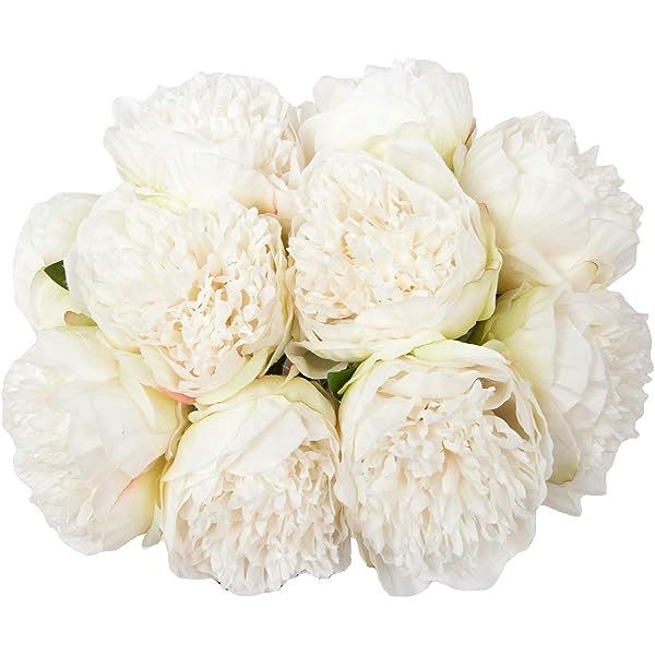 AbovHom 10Pcs Artificial Peony Flowers 2Bouquets Silk Flowers Vintage Wedding Home Decoration (White | Amazon (US)