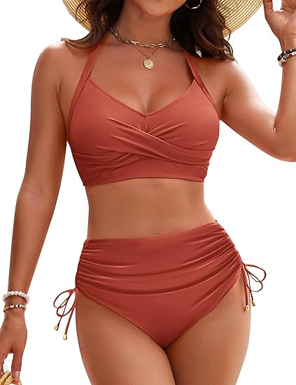 Blooming Jelly Womens High Waisted Bikini Sets Drawstring Tummy Control Swimsuits Crisscross Tie ... | Amazon (US)