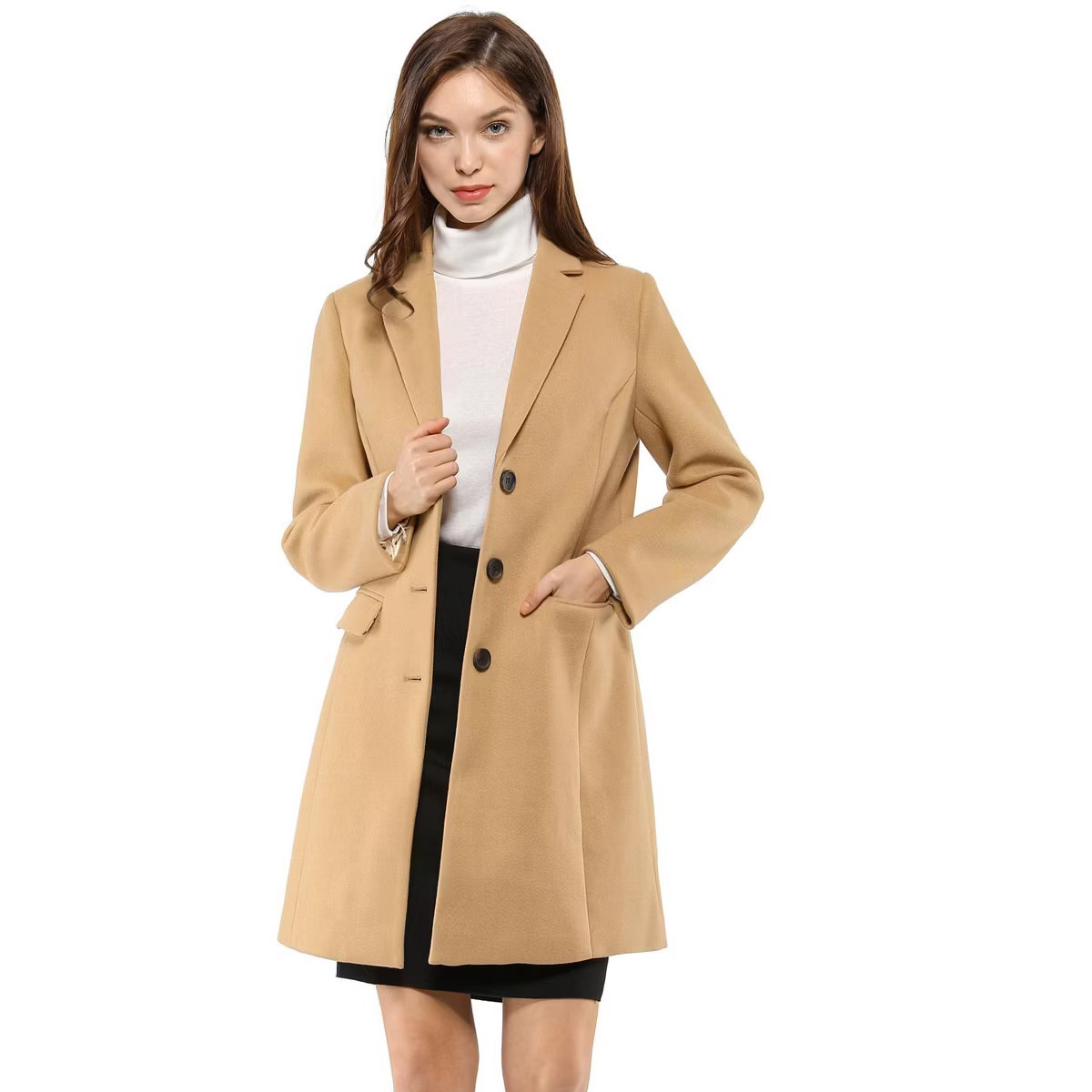 Allegra K Women's Notched Lapel Single Breasted Outwear Winter Coat | Target