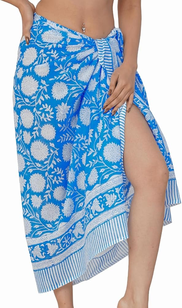 100% Cotton Sarong Wraps for Women Indian Block Print Long Swimsuit Bikini Pareo Bathing Suit Cov... | Amazon (US)