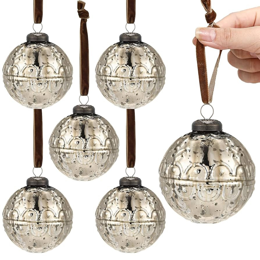 Threan 6 Pcs Large Vintage Mercury Glass Christmas Ornaments 3.15" Hanging Christmas Ball Ornamen... | Amazon (US)
