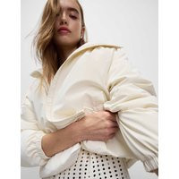 M&S Collection Women's Rubber Stormwear™ Padded Short Rain Jacket - 14 - Ivory, Ivory,Soft Green | Marks & Spencer (UK)