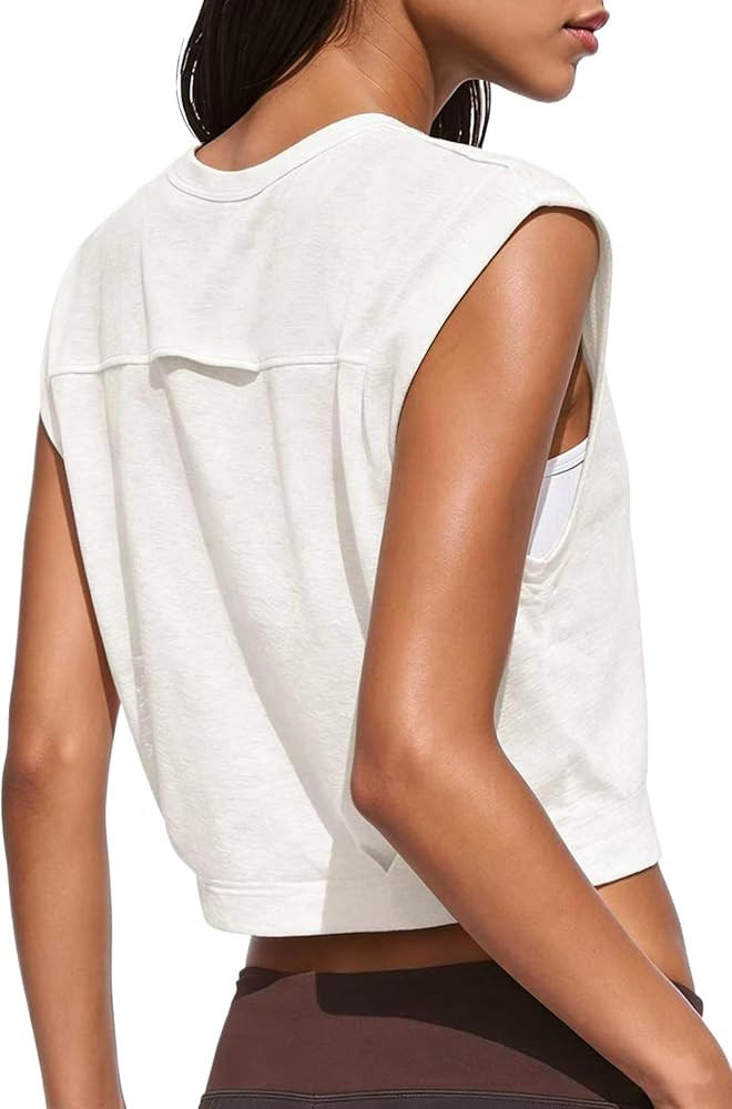 Jenkoon Womens Workout Tank Tops Summer Crew Neck Semi Sheer Tank Trendy Athletic Sleeveless Crop... | Amazon (US)