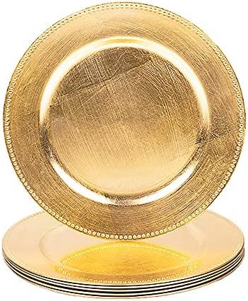 MAONAME Gold Charger Plates with Beaded, Plastic Chargers for Dinner Plate, 13-inch Round Foil Pl... | Amazon (US)