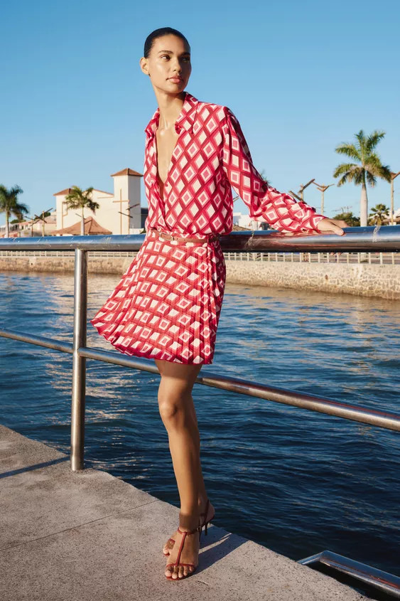 GEOMETRIC PRINT MINI SKIRT WITH BELT | Zara US