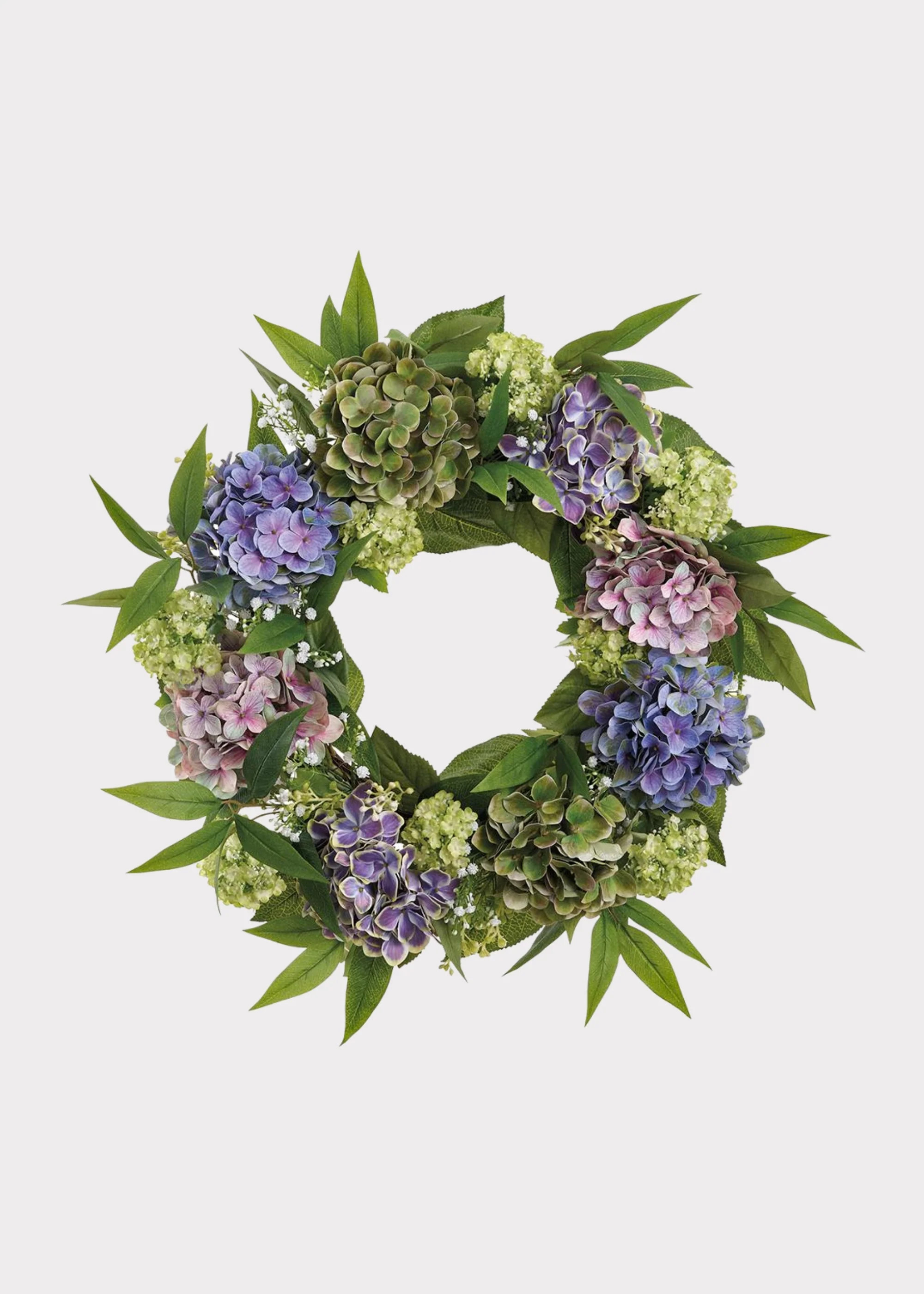 Purple Green Fake Hydrangea and Snowball Flower Wreath - 22" | Afloral