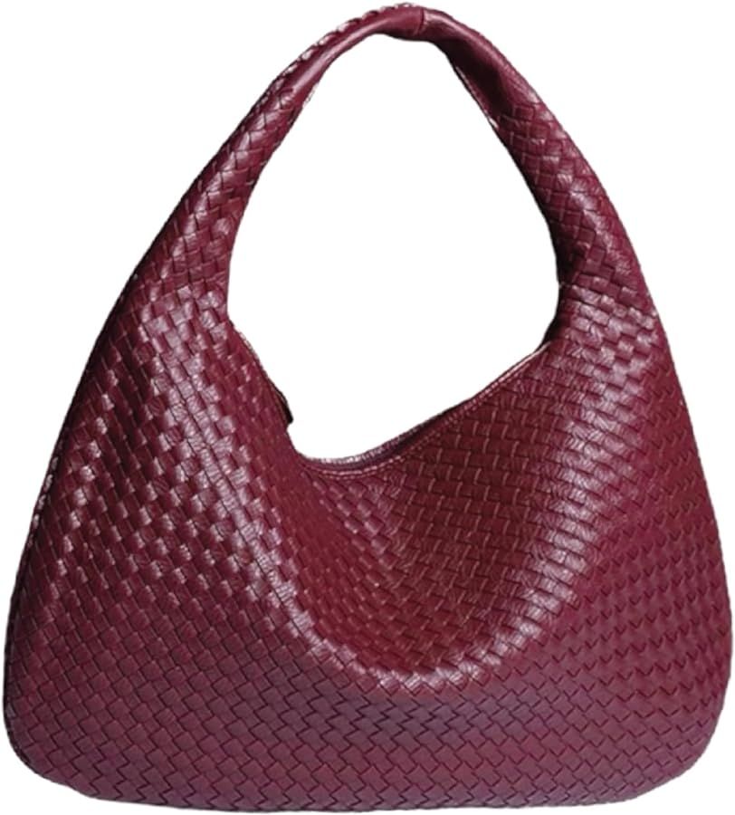 Burgundy Vegan Leather Shoulder Bag for Women Large Woven Burgany Purse Tote Bag Hobo Travel Hand... | Amazon (US)