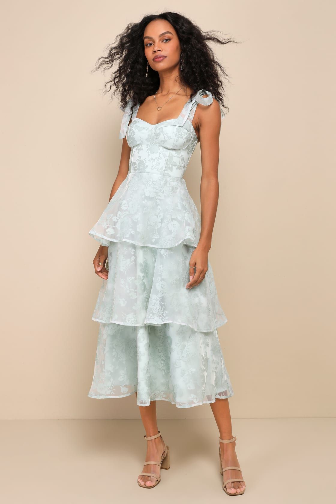 Glamorous Sweetie Sage Burnout Tie-Strap Bustier Midi Dress | Lulus