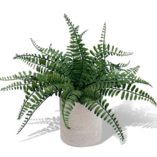 Coferset Small Fake Plant Fern Potted Artificial Plants for Shelf Desk Home Bathroom Farmhouse Room Office Kitchen Farmhouse Coffee Table Decor(Gray Pot) | Amazon (US)