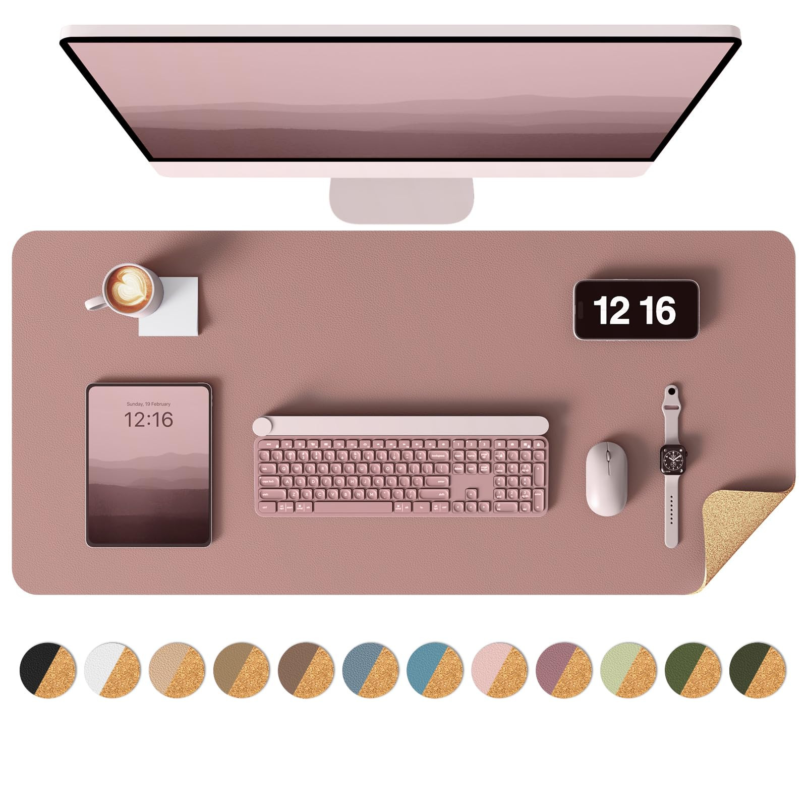 YSAGi Double-Sided Desk Pad, 31.5"x15.7" Leather Desk Mat, Eco Cork Desk Pad Protector,Large Mous... | Amazon (US)