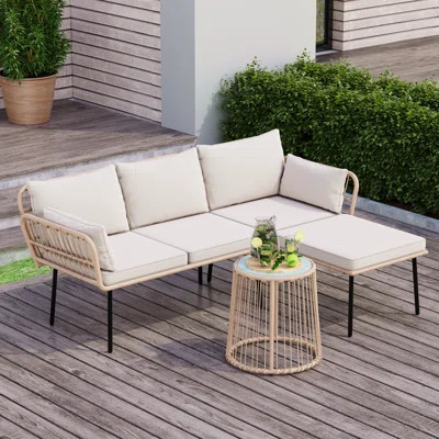 Annajulia Outdoor Rope Woven Sectional Patio Furniture L-shaped Conversation Sofa Set | Wayfair North America