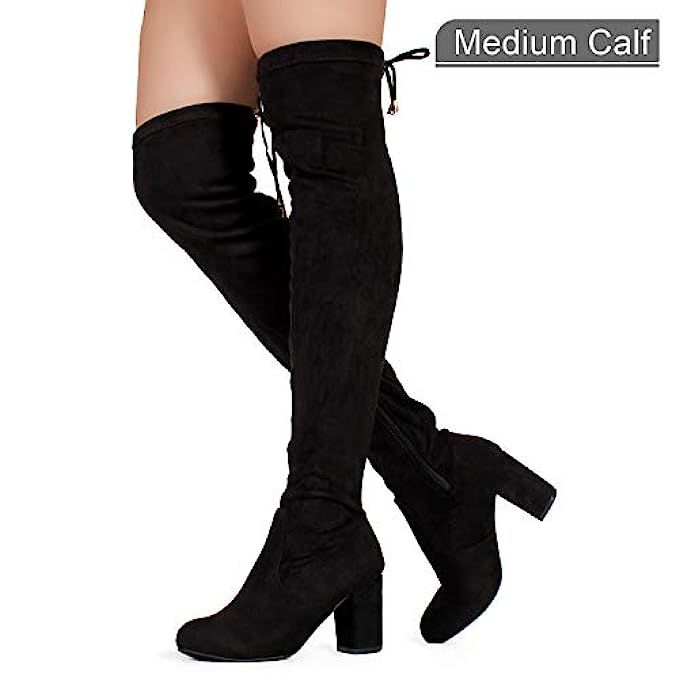 RF ROOM OF FASHION Women's Over The Knee Block Chunky Heel Stretch Boots (Medium and Wide Calf) | Amazon (US)