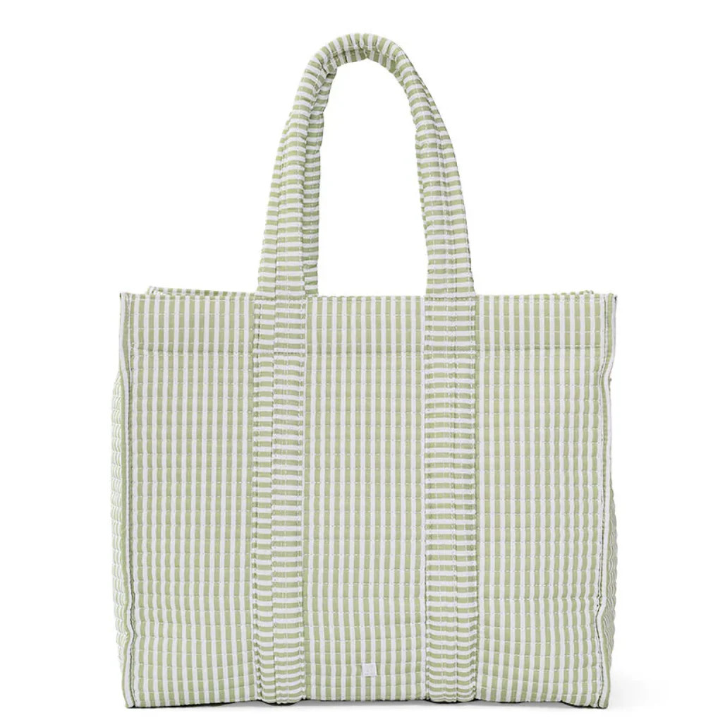 Quilted Go Go Tote- Pimlico Stripe Sage | Morrow and Main