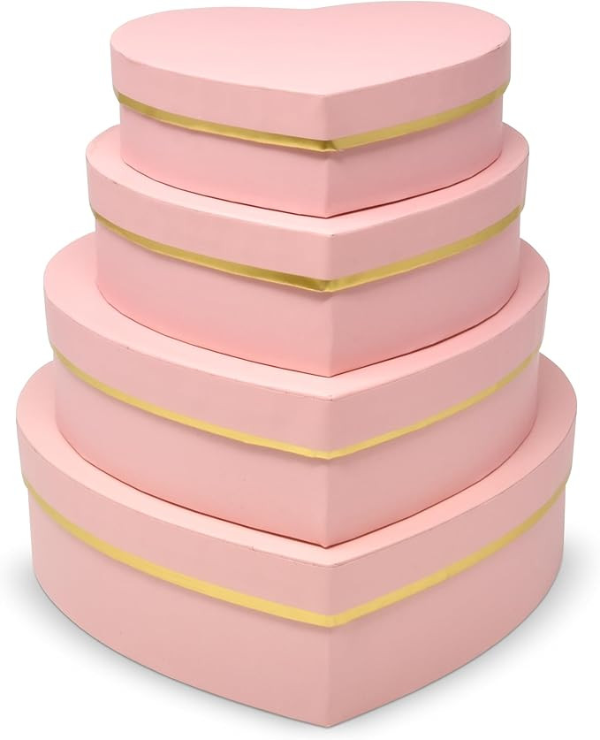 Valentine's Day Heart Shaped Gift Boxes 3 Pack Pink with Gold Trim Valentine Hearts Treat Box wit... | Amazon (US)