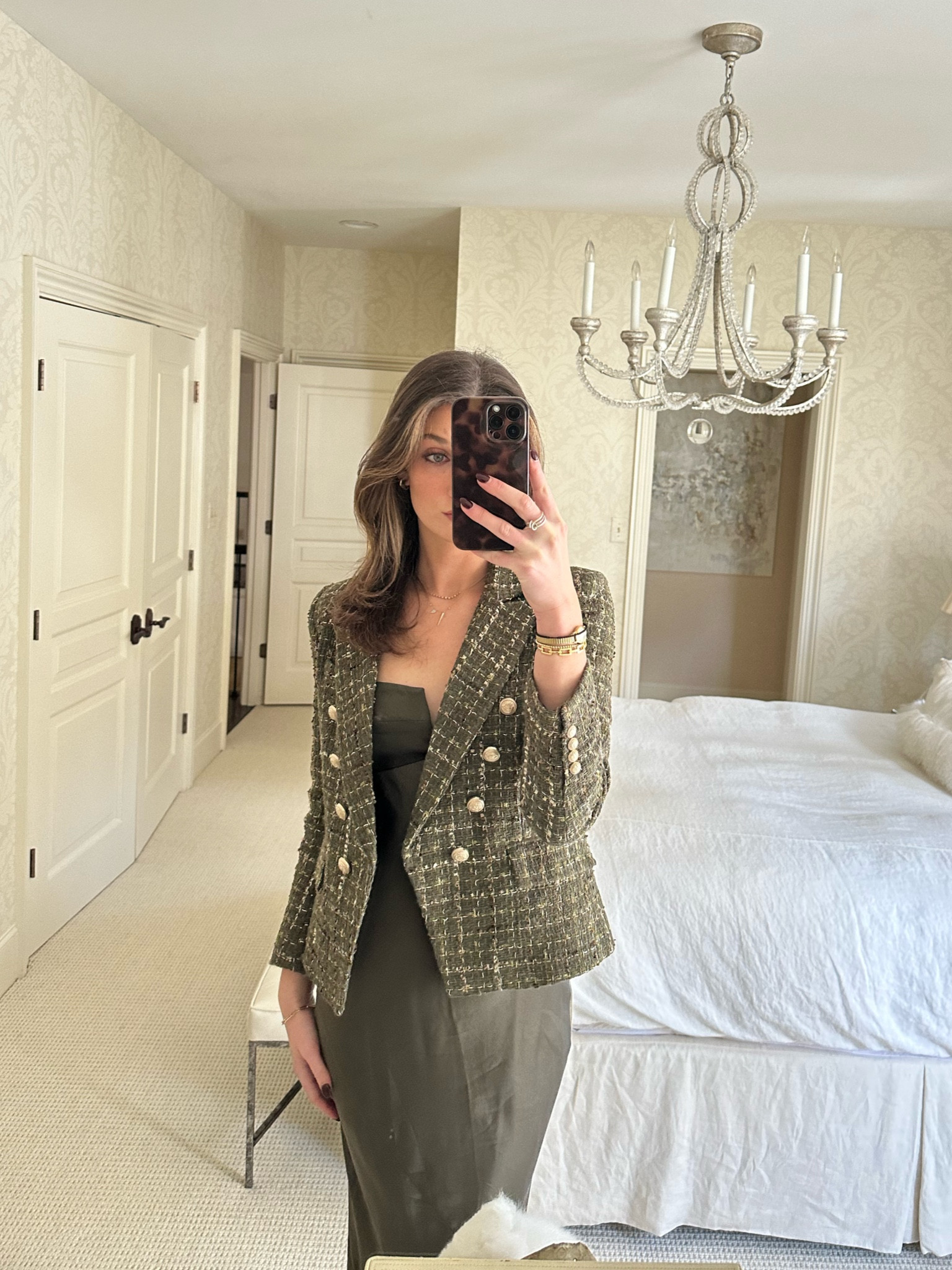 Winter wedding outfit. Green tweed blazer with green silk dress from reformation. Cold weather outfit. Travel outfit. Winter fashion. Vacation outfits. Cherry coded. Moto Boho. Minimalist outfits. Capsule wardrobe. Street style. Retro looks. Effortless elegance. Chunky boots. Statement coats. Cozy sweaters. Monochromatic looks. Natural glam. 

#LTKTravel #LTKStyleTip