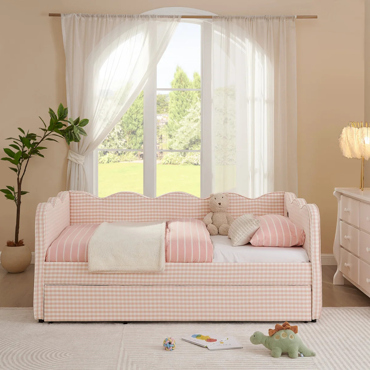 Cozy Gingham Daybed With Trundle  Sofa Bed No Box Spring Needed | Wayfair North America