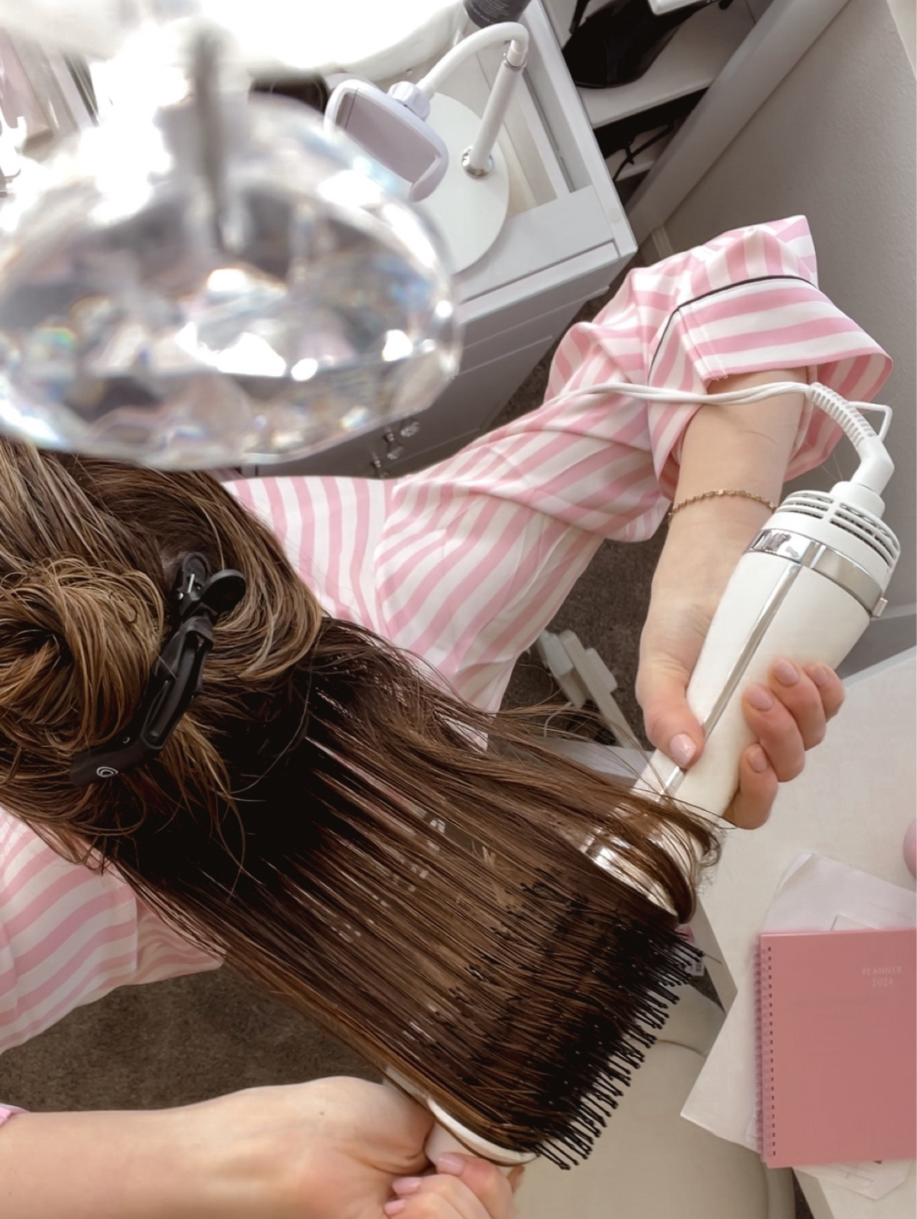 Pink and white stripped sleepwear, Victoria secret pajamas, girly fashion 

#LTKstyletip