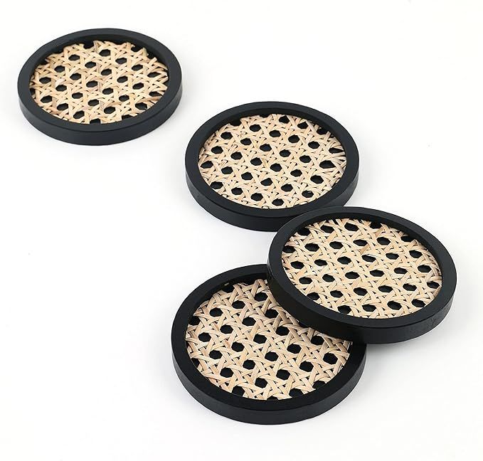 Unique Wooden Rattan Coasters | Stylish Rattan Decor to Protect Surfaces | Set of 4 | Classic Bla... | Amazon (US)