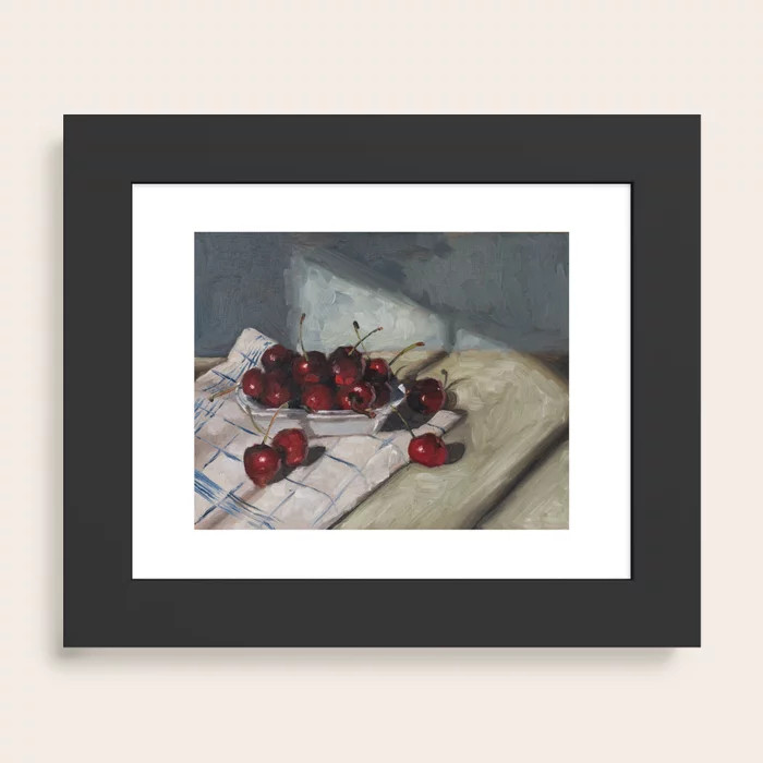 Cherries on a Tea Towel Art Print | Society6