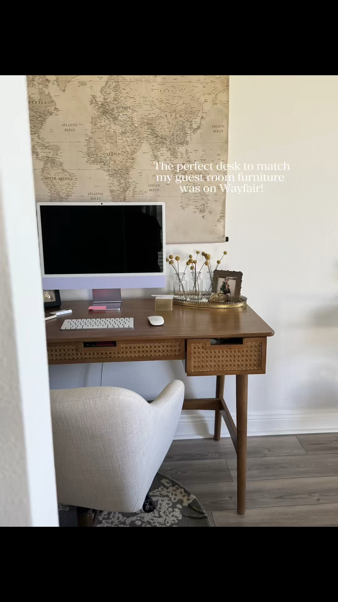 The perfect home desk does exist 🙌 Found this one on Wayfair, and it ties in perfectly with the rest of my guest bedroom furniture. The 51” top gives me plenty of space for my desktop and notes, and those cane-front drawers make it feel like it belongs in the room—not just a random work corner. 
Bonus: I linked the desk, rug, art, and chair so you can recreate the look!


Wayfair desk, cane furniture, guest bedroom ideas, home office in bedroom, 51 inch desk, neutral office decor, stylish workspace, small home office setup, budget friendly home office, Wayfair cane desk

#LTKHome