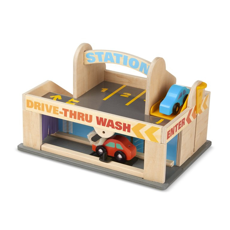 Melissa & Doug Service Station Parking Garage With 2 Wooden Cars and Drive-Thru Car Wash - Walmar... | Walmart (US)