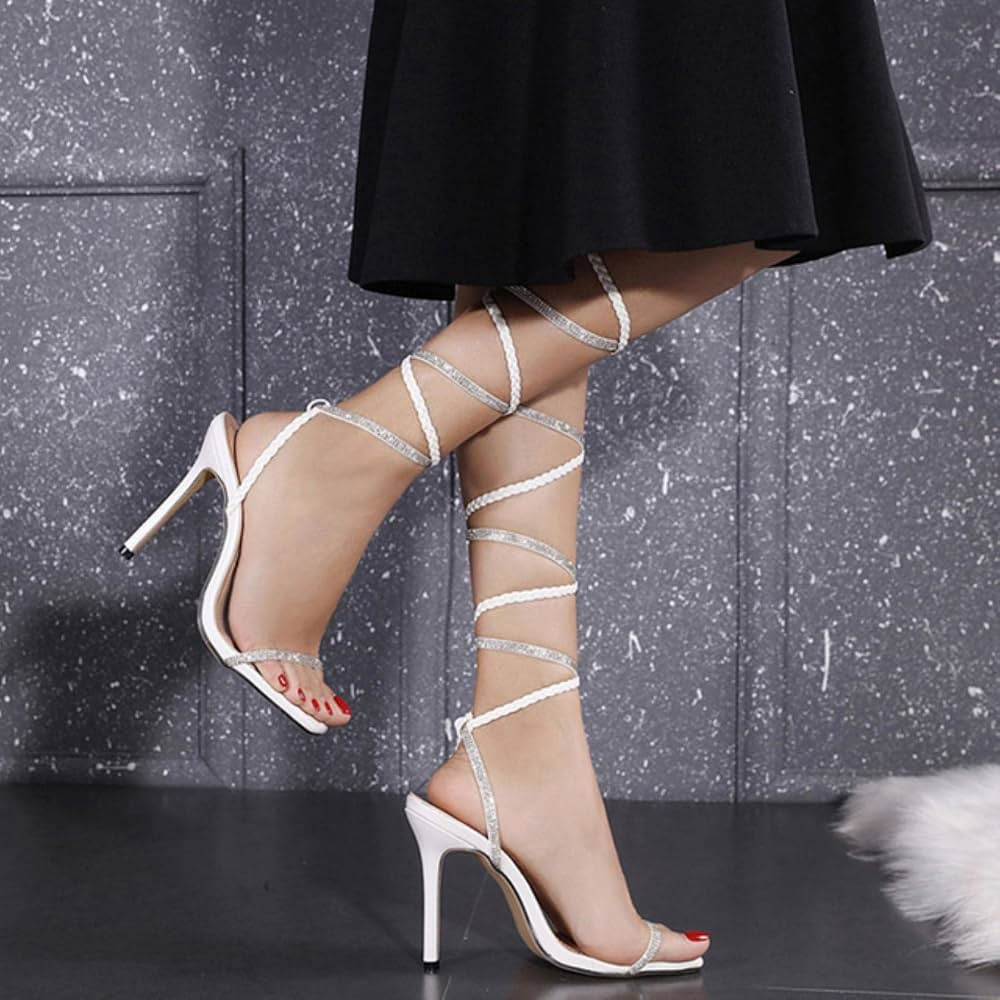 Ecoodisk Women Sandals 2022 Summer Square Toe Crystal Rhinestone Wedding Dress Fashion Weaving An... | Amazon (UK)