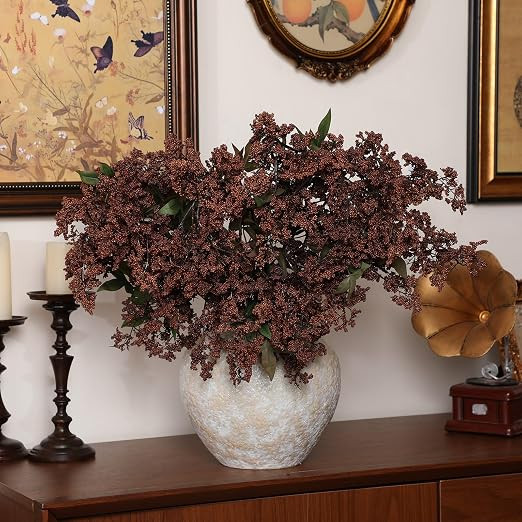3 Pcs Spring Brown Faux Berry Stem Realistic Sedum Stem Spray Artificial Flowers Picks Branches F... | Amazon (US)