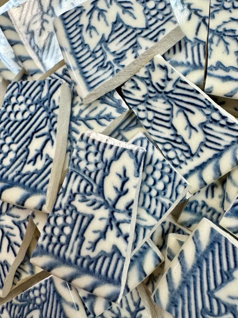 Vintage BLUE Transferware Mosaic Tiles \u2013 Leafy Blue China, 126 Pcs - Etsy | Etsy (Global)