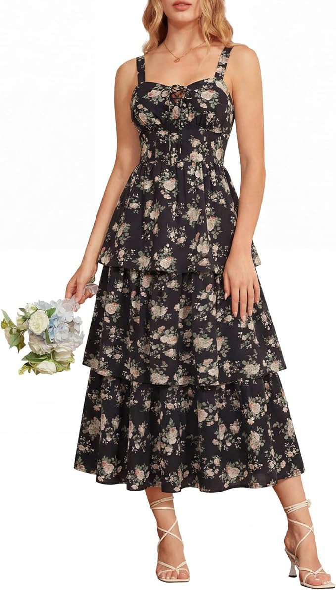 Scarlet Darkness Milkmaid Corset Dress for Women Summer Wedding Guest Dresses Cocktail Floral Sun... | Amazon (US)