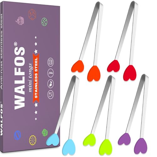 Walfos Mini Tongs, 10 Pcs Silicone Small Tongs 5.5 Inch Heart Shape Serving Tongs, Small Kids Tongs for Serving Food, Cooking, Appetizers, Ice Cube, fruits, Sugar | Amazon (US)