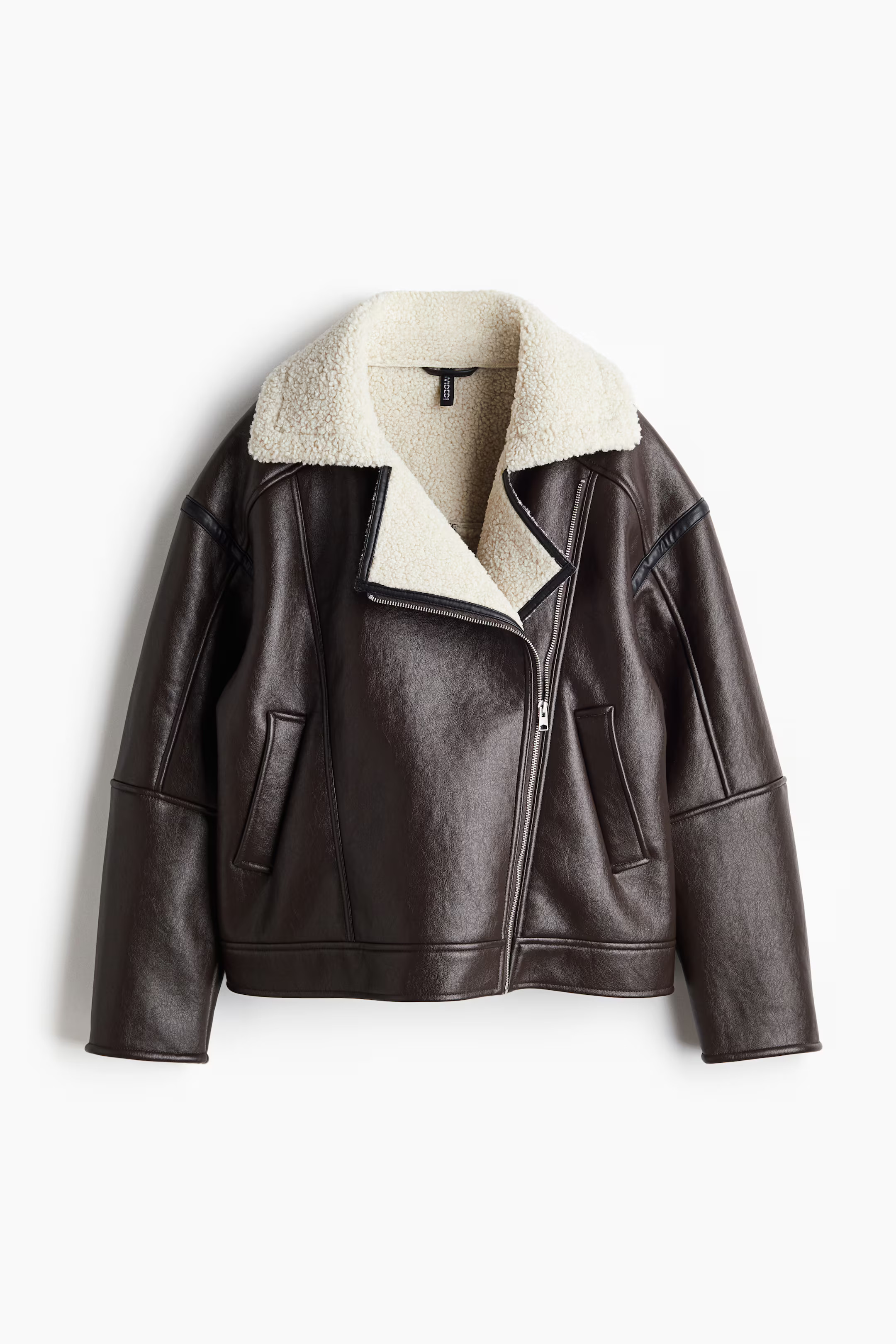 Teddy-lined biker jacket - Dark brown - Ladies | H&M US | H&M (US + CA)
