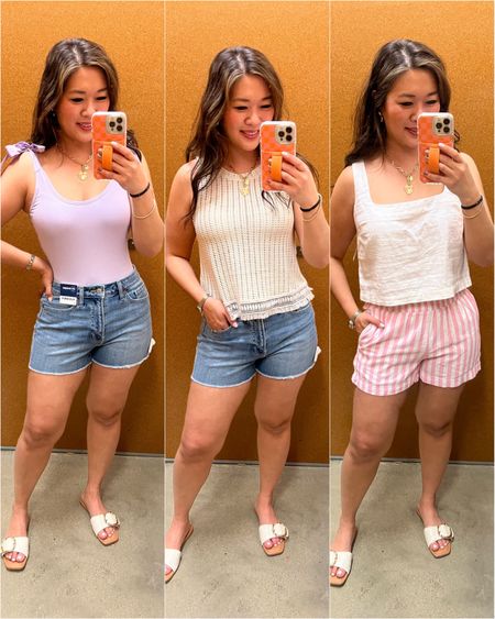 Old Navy Spring Outfits
Purple Bodysuit: XS
Shorts: 8 (size up if in between)
Crochet Tank: Small
Linen Tank: Medium (need Small)
Striped Linen Shorts: Small (need Medium) 