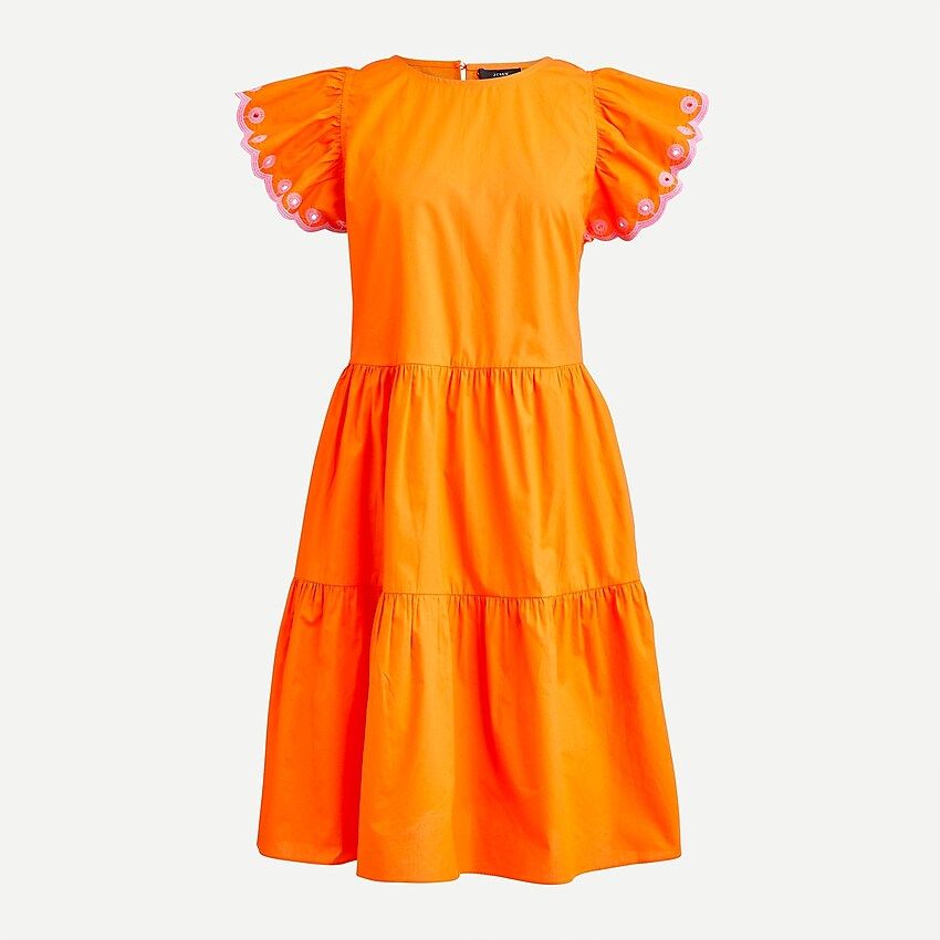 Tiered embroidered ruffle-sleeve dress | J.Crew US