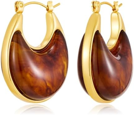 YUJIE Chunky Resin Hoop Earrings for Women Trendy Acrylic Statement Earring, Vintage Gold Mixed M... | Amazon (US)