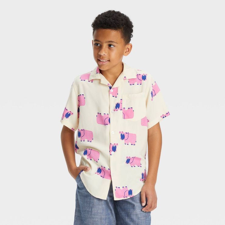 Boys' Short Sleeve Woven Button-Down Shirt - Cat & Jack™ Purple | Target