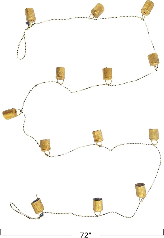 Creative Co-Op Metal Bell Garland with Black and White String, Antique Gold Finish | Amazon (US)