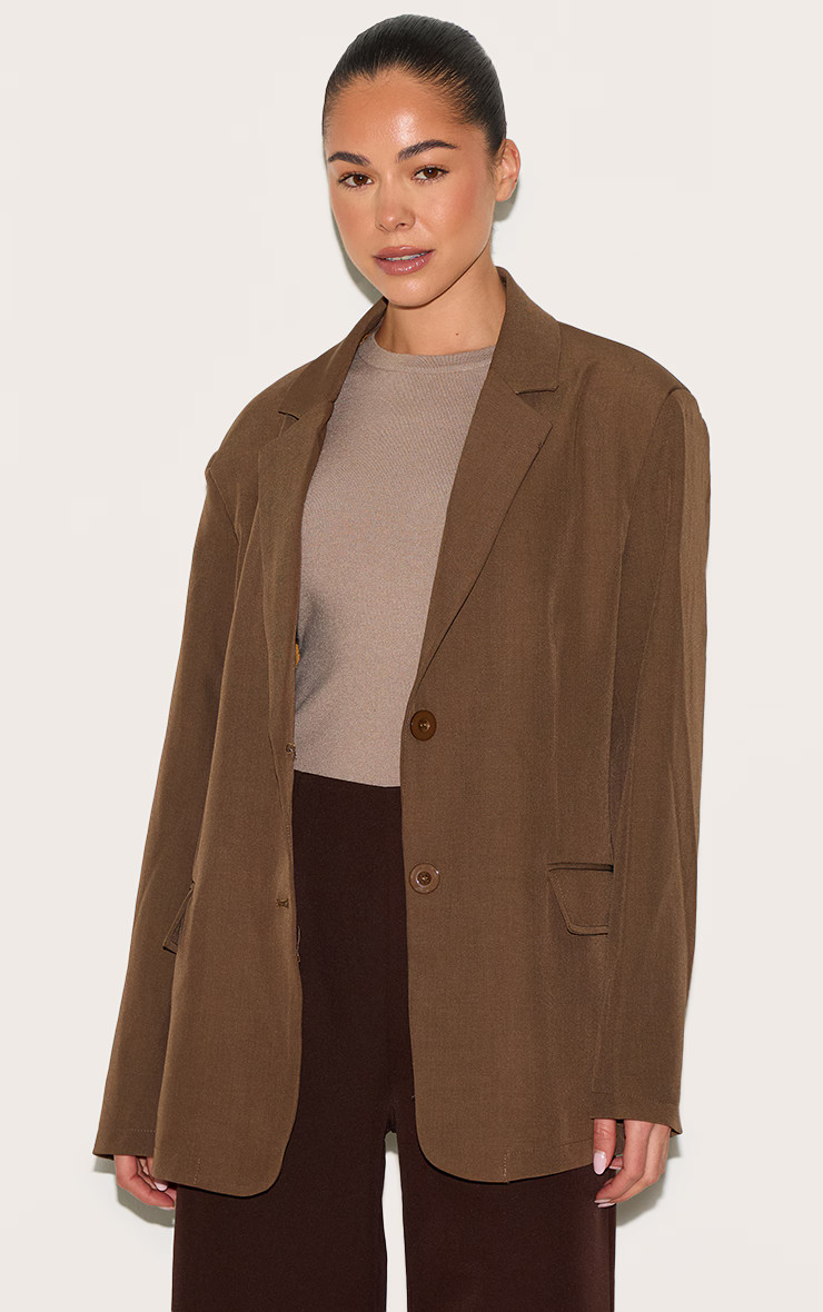 Taupe Seam Detail Structured Oversized Blazer | PrettyLittleThing US