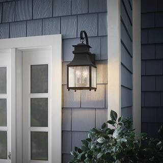 Rainbrook 2-Light Matte Black Outdoor Hardwired Outdoor Wall Lantern Sconce with Seeded Glass | The Home Depot