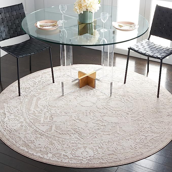 SAFAVIEH Reflection Collection 6'7" x 6'7" Round Beige/Cream RFT665A Vintage Distressed Area Rug | Amazon (US)