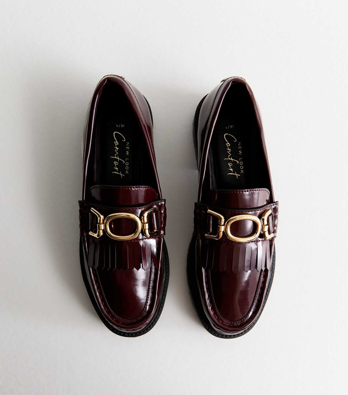 Burgundy Patent Leather-Look Tassel Trim Loafers | New Look | New Look (UK)