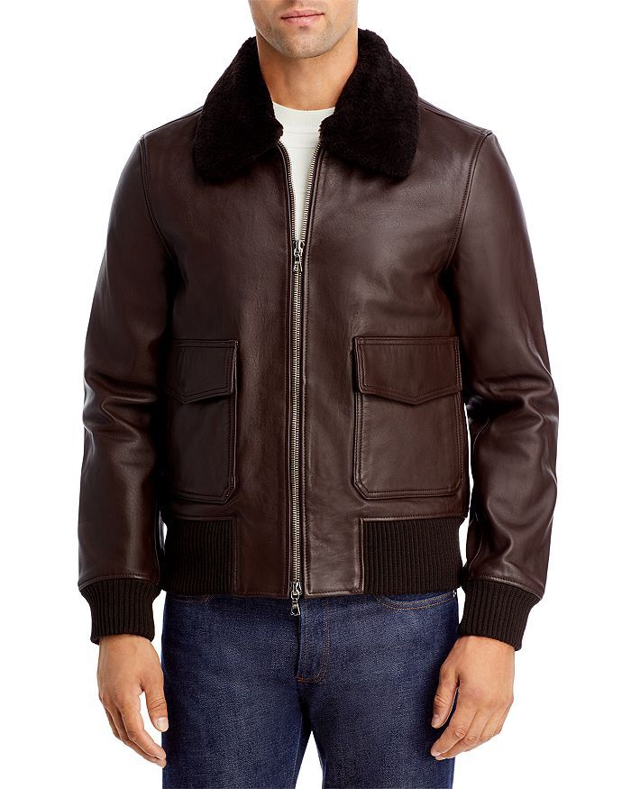 Shearling-Collar Leather Bomber Jacket | Bloomingdale's (US)