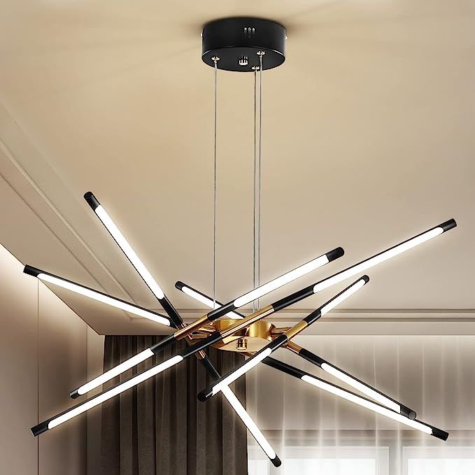 Modern Chandelier,Black and Gold Chandelier 12 Light LED Dimmable Pendant Lights,Easy to Install ... | Amazon (US)