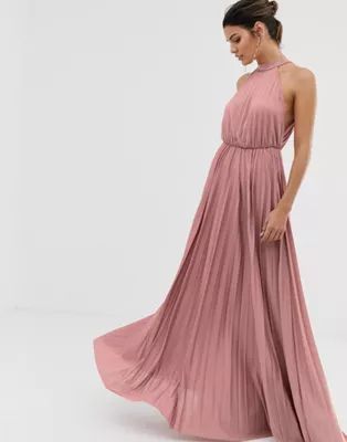 ASOS DESIGN halter pleated waisted maxi dress | ASOS (Global)