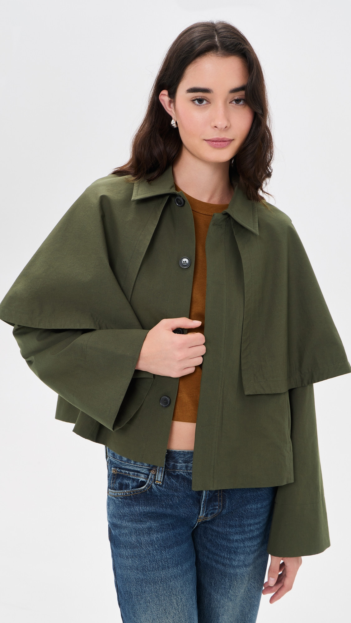 FRAME The Paddock Cape Jacket Military Green L | Shopbop